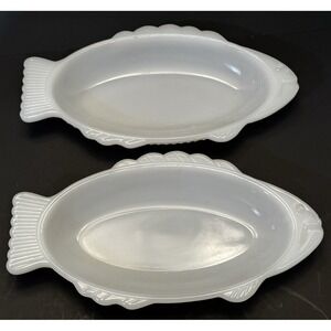 Vintage Glasbake Milk Glass Fish Shaped Baking Dishes J-2145 White Set of 2 USA